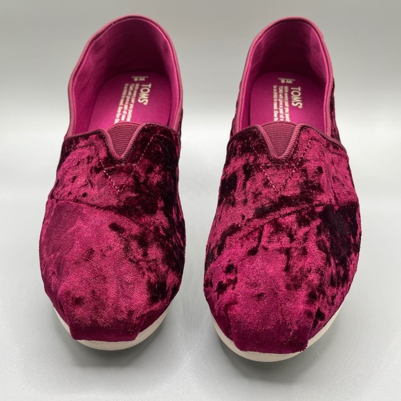 TOMS Women Cherry Red Velvet Alpargata Slip On - Size 8M - Picture 1 of 6